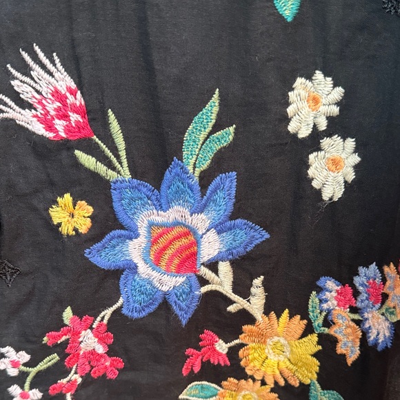 Johnny Was Tie Front Black Top with Colorful Embroidery and Beaded Tassles SZ - Picture 5 of 8